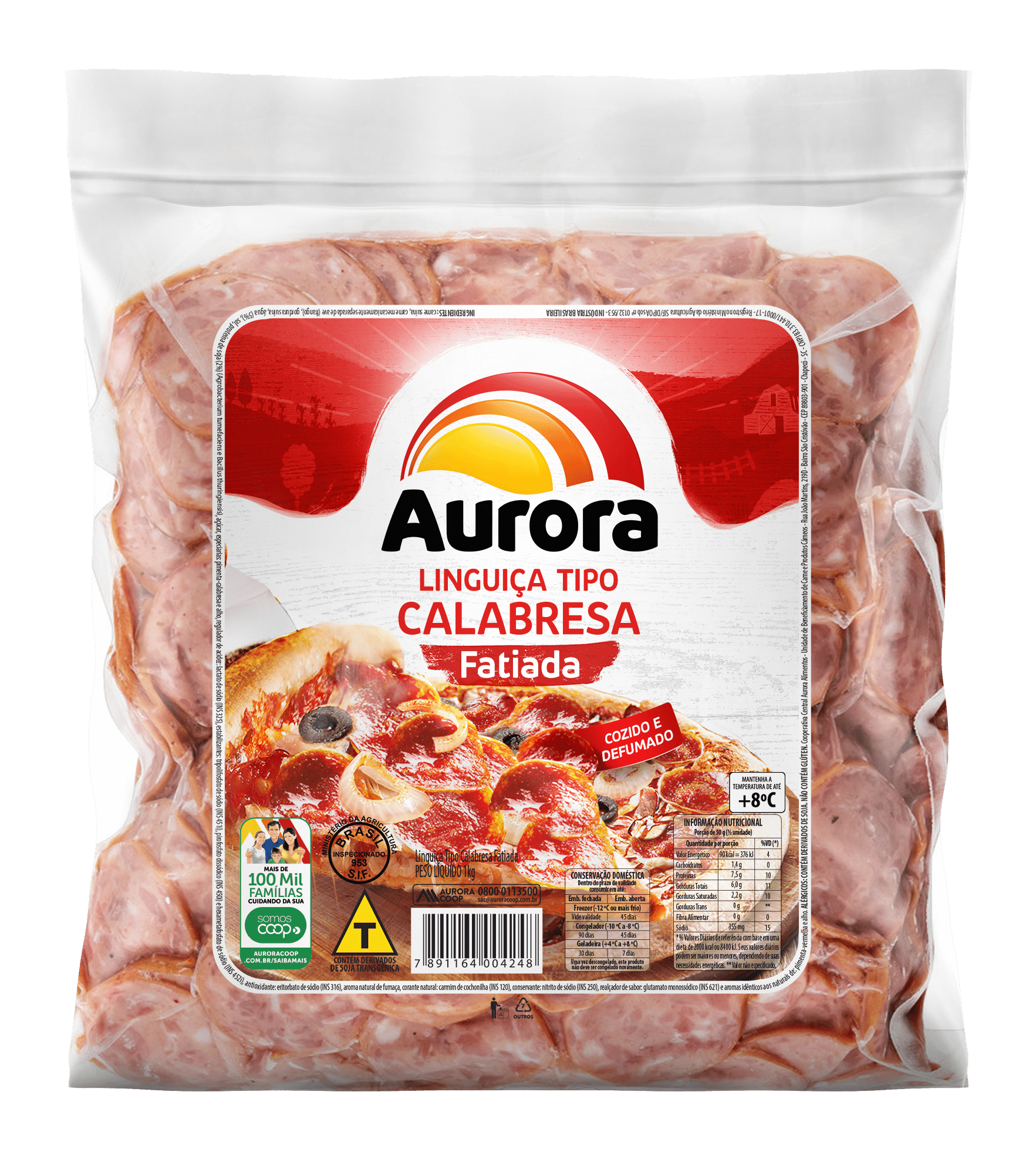 593 - Linguiça Calabresa Defumada Fatiada Aurora 1kg